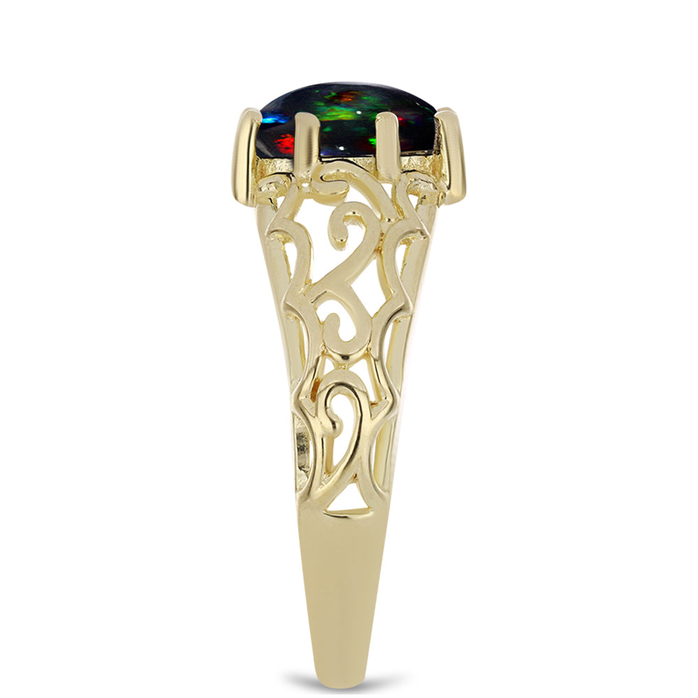 Anillo de Plata Bañada en Oro con Ópalo negro medianoche Lega Dembi de Ëtiopía 4 