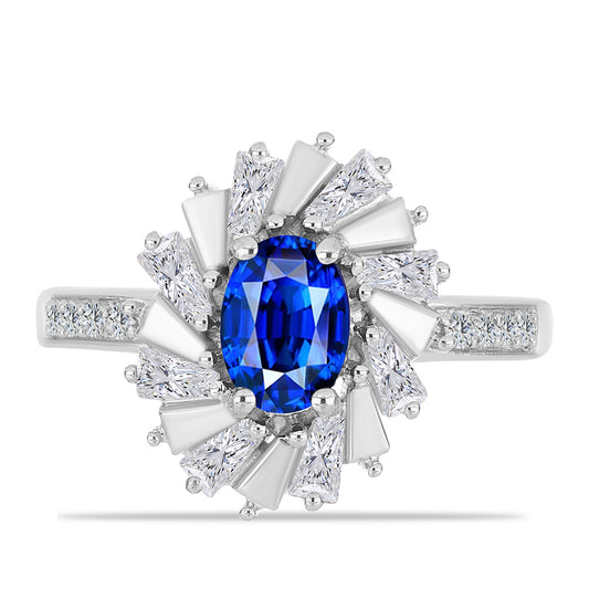 Anillo de Plata con Zafiro Azul Australiano y Zircón Blanco