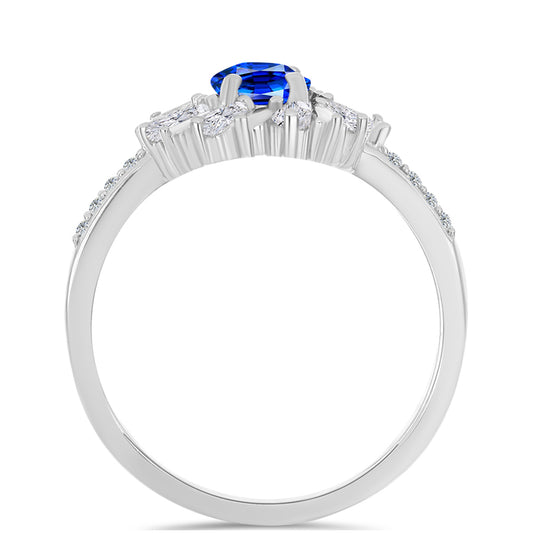 Anillo de Plata con Zafiro Azul Australiano y Zircón Blanco