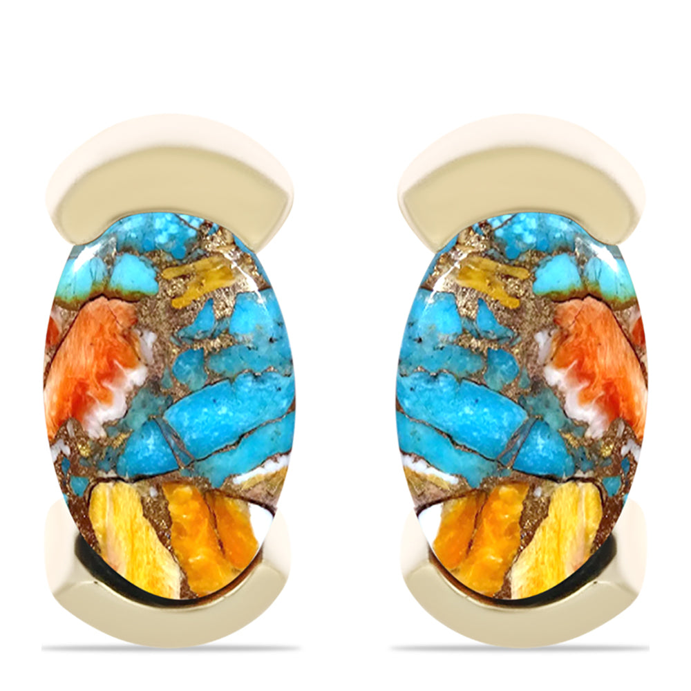 Conjunto de Plata Bañada en Oro con Turquesa Ostra ( Pendientes +Anillo +Colgante ) 2 