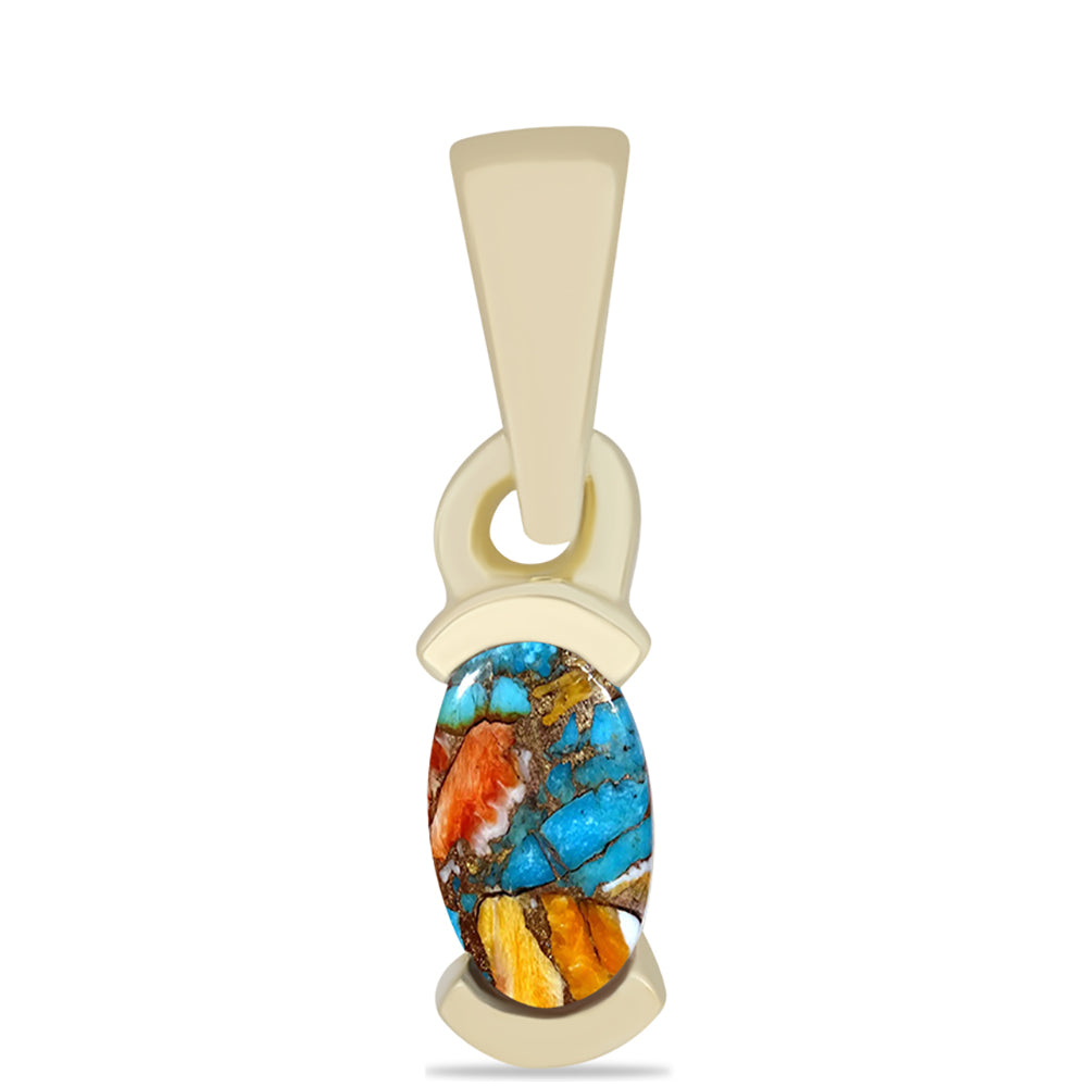 Conjunto de Plata Bañada en Oro con Turquesa Ostra ( Pendientes +Anillo +Colgante ) 3 