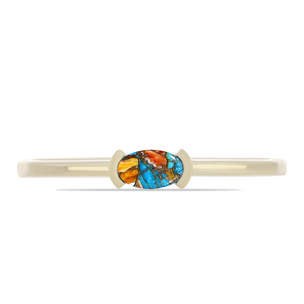 Conjunto de Plata Bañada en Oro con Turquesa Ostra ( Pendientes +Anillo +Colgante ) 4 