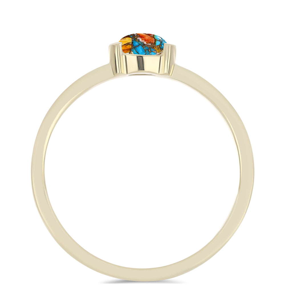 Conjunto de Plata Bañada en Oro con Turquesa Ostra ( Pendientes +Anillo +Colgante ) 7 