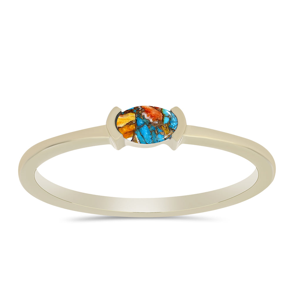 Conjunto de Plata Bañada en Oro con Turquesa Ostra ( Pendientes +Anillo +Colgante ) 8 