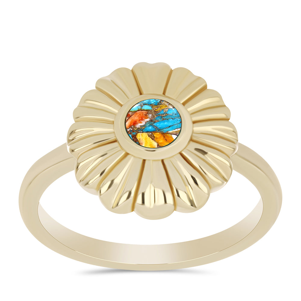 Anillo de Plata Bañada en Oro con Turquesa Ostra