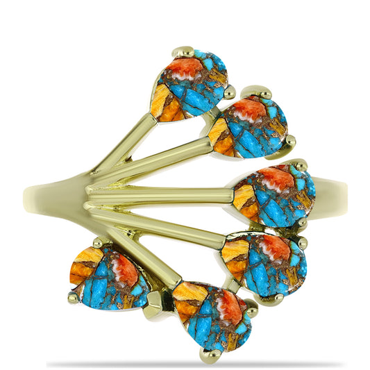 Anillo de Plata Bañada en Oro con Turquesa Ostra