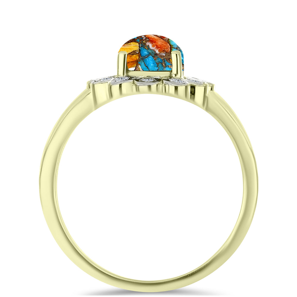 Anillo de Plata Bañada en Oro con Turquesa Ostra y Topacio Blanco 2 