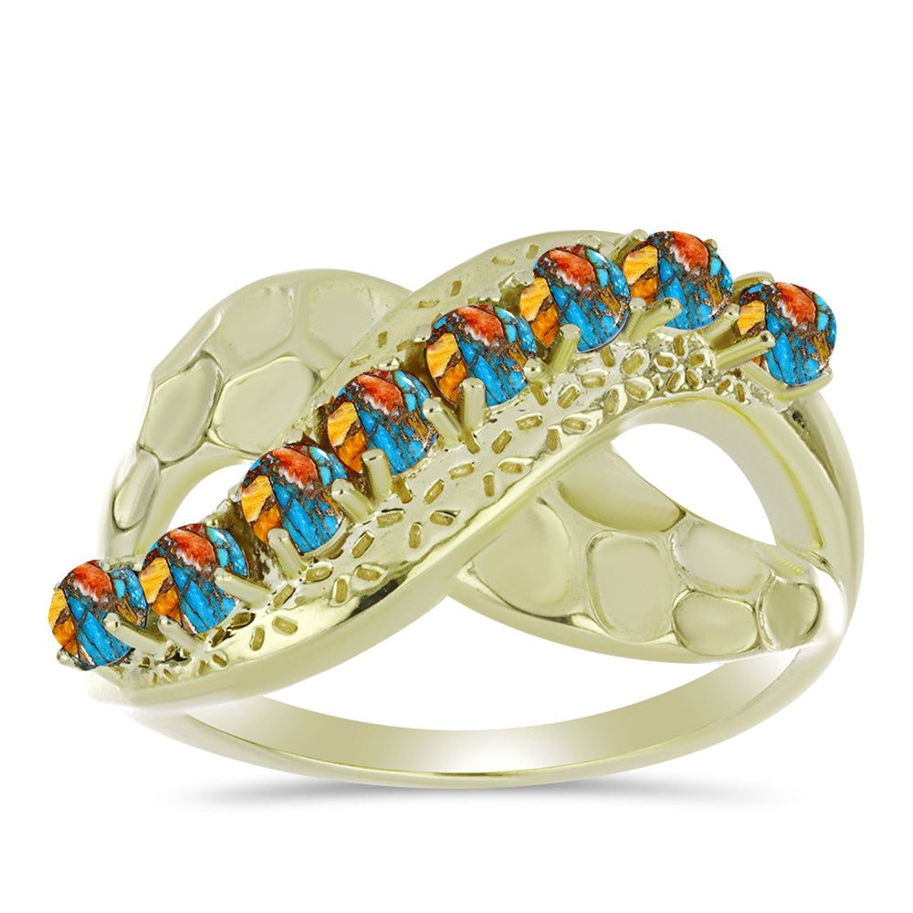 Anillo de Plata Bañada en Oro con Turquesa Ostra 3 