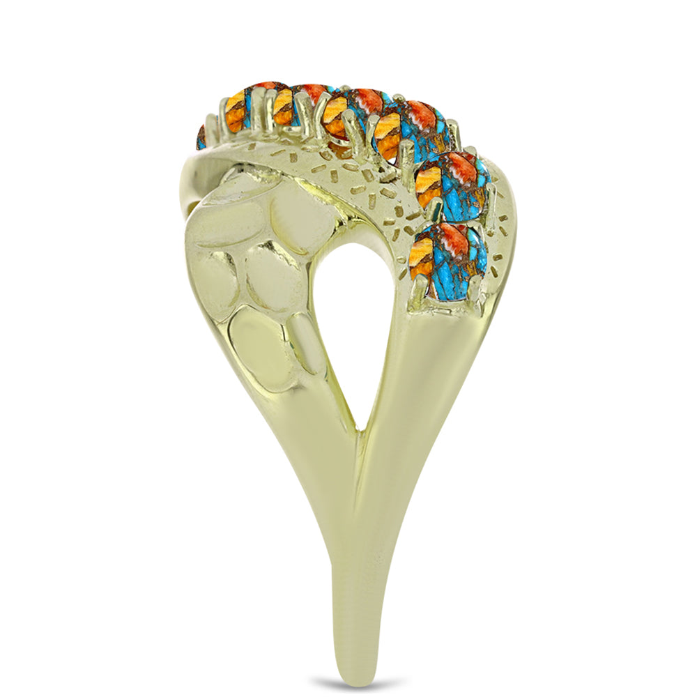 Anillo de Plata Bañada en Oro con Turquesa Ostra 4 