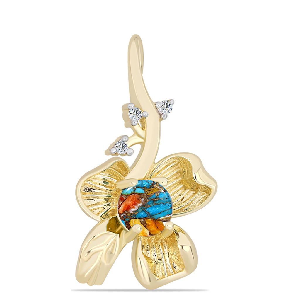 Colgante de Plata Bañada en Oro con Turquesa Ostra y Topacio Blanco