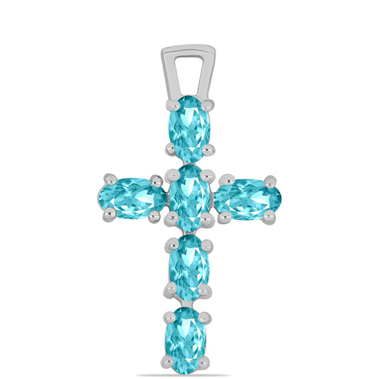 Cruz Colgante de Plata con Cuarzo Paraiba