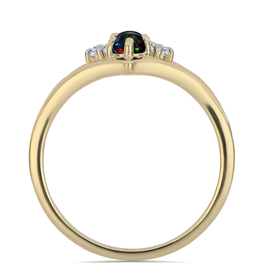 Anillo de Plata Bañada en Oro con Ópalo negro medianoche Lega Dembi de Ëtiopía y Topacio Blanco 2 