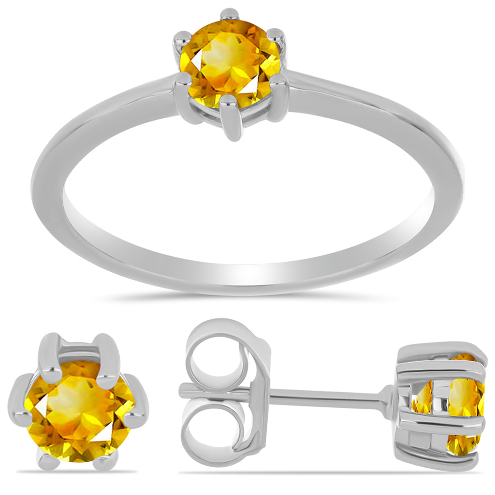 Conjunto de Plata con Citrino de los Montes Urales ( Pendientes +Anillo ) 1 
