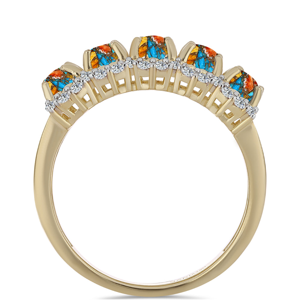 Anillo de Plata Bañada en Oro con Turquesa Ostra y Topacio Blanco 2 