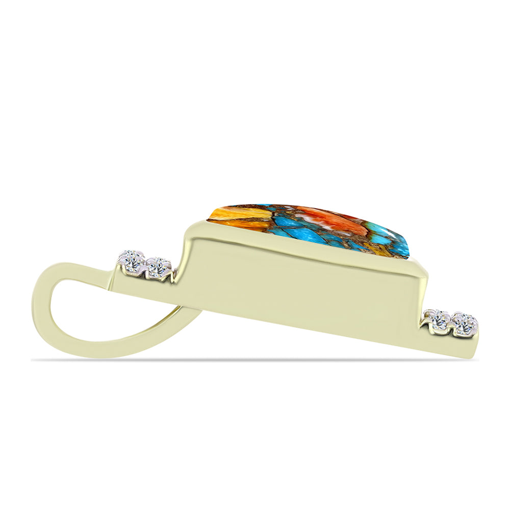 Colgante de Plata Bañada en Oro con Turquesa Ostra y Topacio Blanco 2 