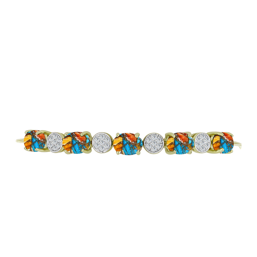 Pulsera de Plata Bañada en Oro con Turquesa Ostra y Topacio Blanco 2 