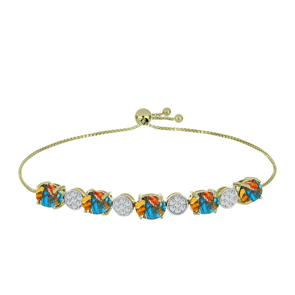 Pulsera de Plata Bañada en Oro con Turquesa Ostra y Topacio Blanco