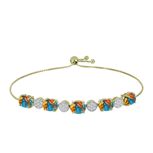 Pulsera de Plata Bañada en Oro con Turquesa Ostra y Topacio Blanco