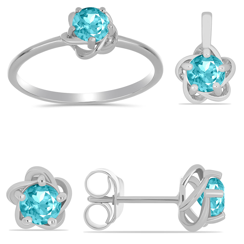 Conjunto de Plata con Cuarzo Paraiba ( Pendientes +Anillo +Colgante ) 1 