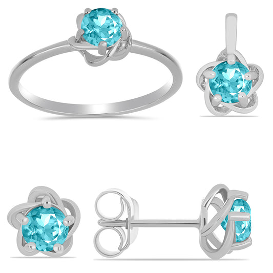 Conjunto de Plata con Cuarzo Paraiba ( Pendientes +Anillo +Colgante )