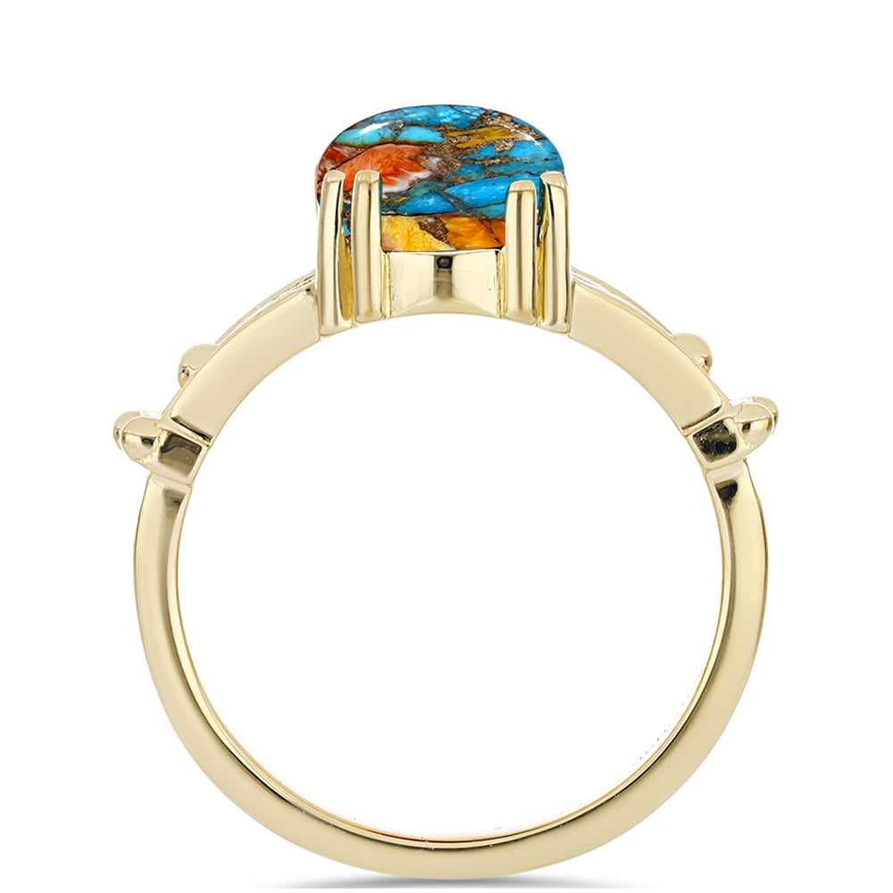 Anillo de Plata Bañada en Oro con Turquesa Ostra