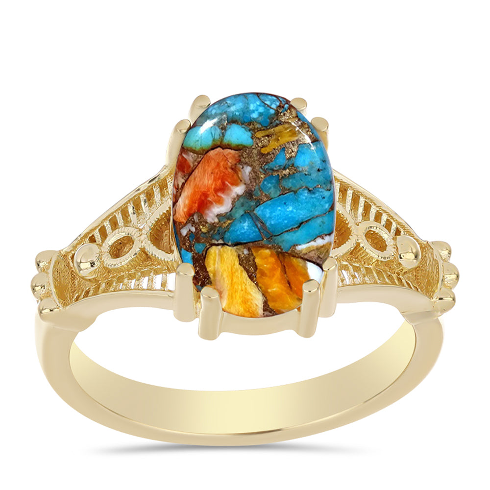 Anillo de Plata Bañada en Oro con Turquesa Ostra