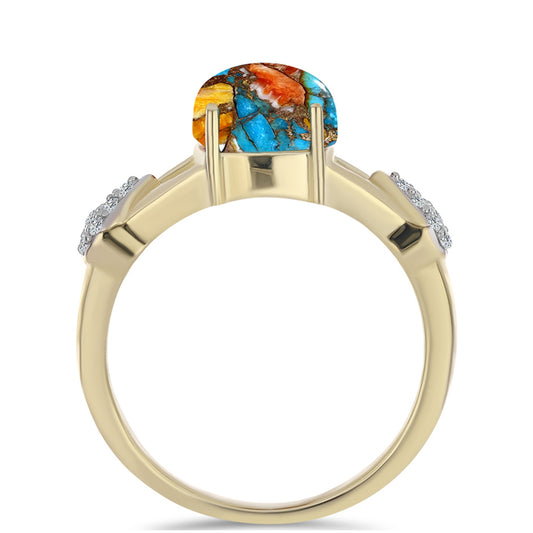 Anillo de Plata Bañada en Oro con Turquesa Ostra y Topacio Blanco
