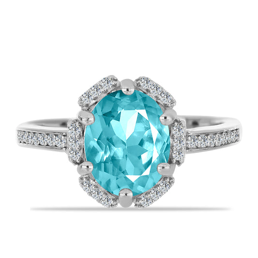 Anillo de Plata con Cuarzo Paraiba y Topacio Blanco