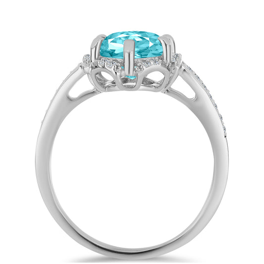 Anillo de Plata con Cuarzo Paraiba y Topacio Blanco
