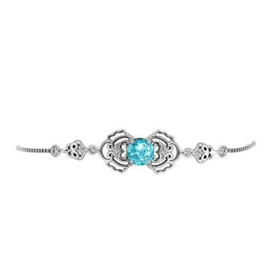 Pulsera de Plata con Cuarzo Paraiba y Topacio Blanco
