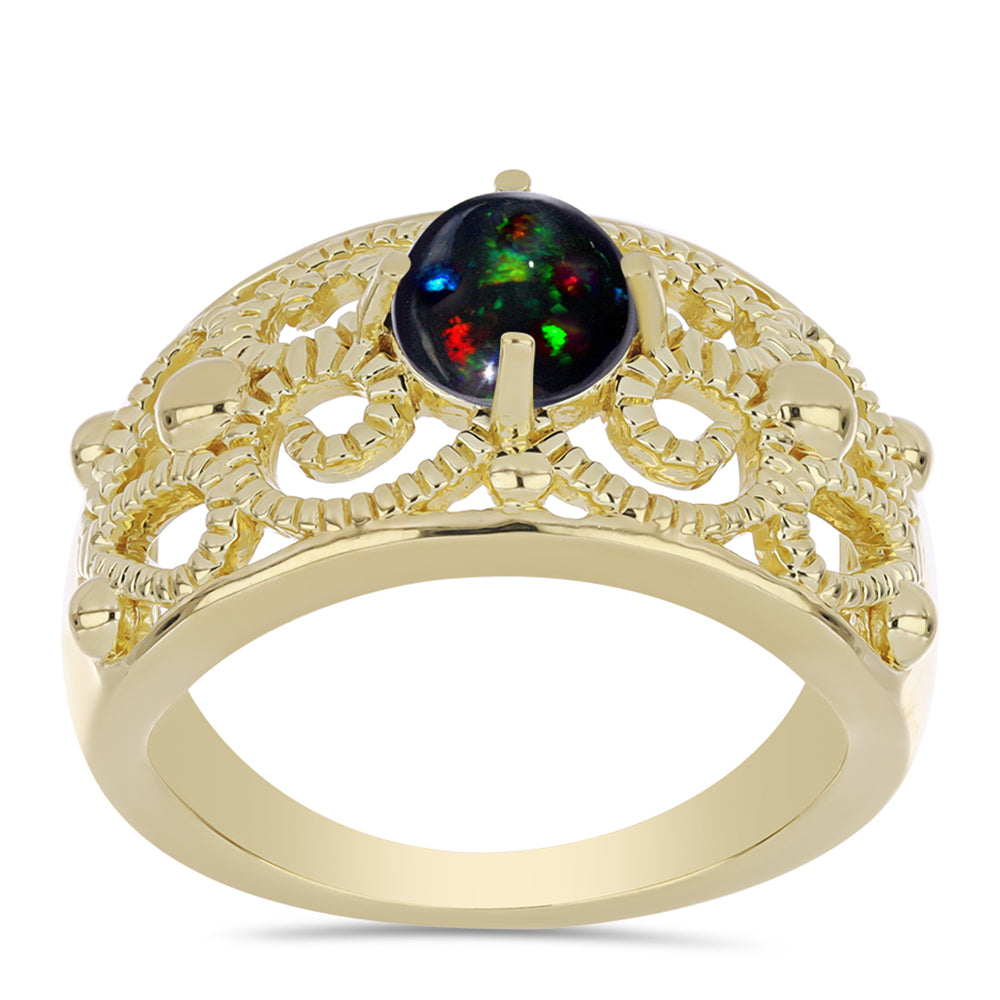 Anillo de Plata Bañada en Oro con Ópalo negro medianoche Lega Dembi de Ëtiopía 3 