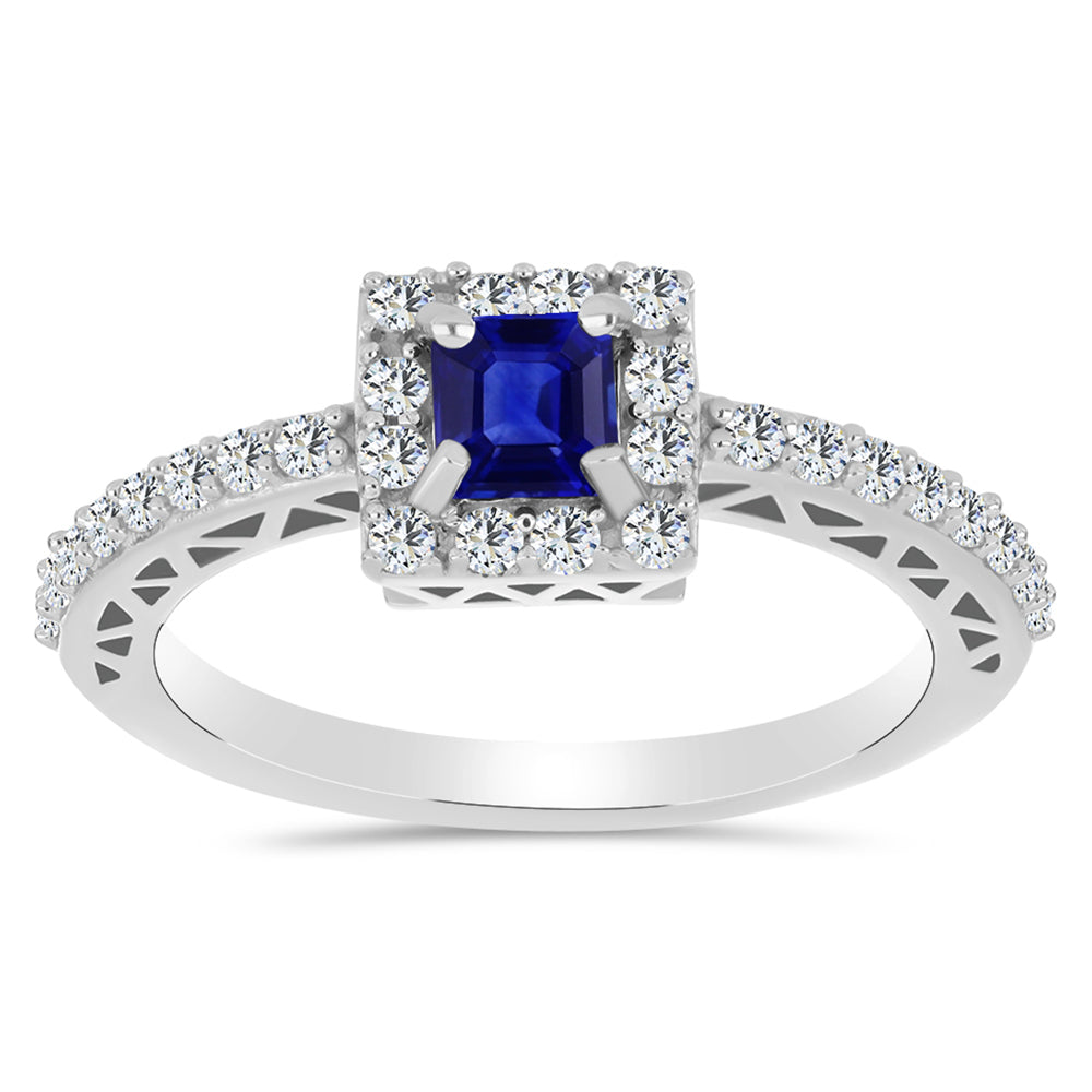 Anillo de Plata con Zafiro Azul Australiano y Topacio Blanco 3 