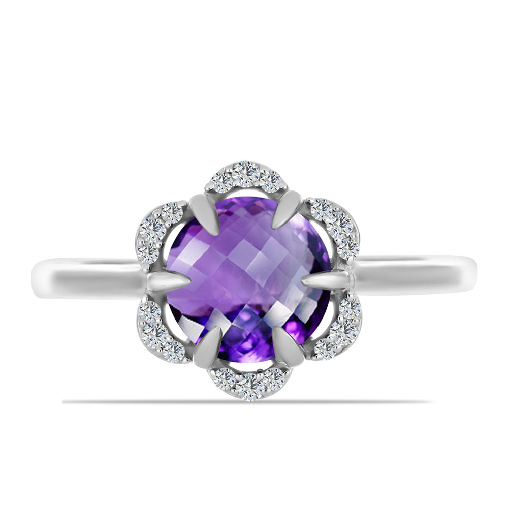 Anillo de Plata con Amatista de Marruecos y Topacio Blanco