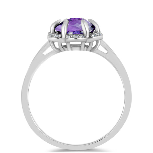 Anillo de Plata con Amatista de Marruecos y Topacio Blanco