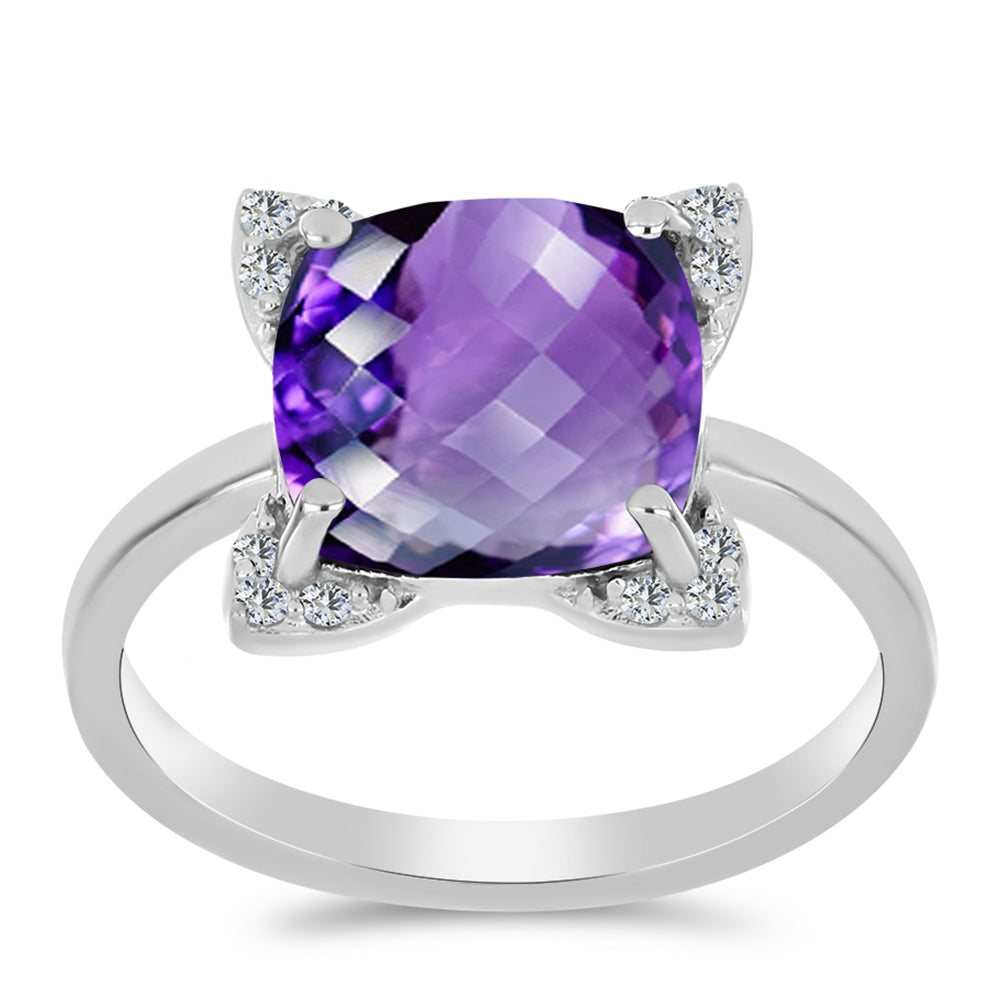 Anillo de Plata con Amatista de Marruecos y Topacio Blanco