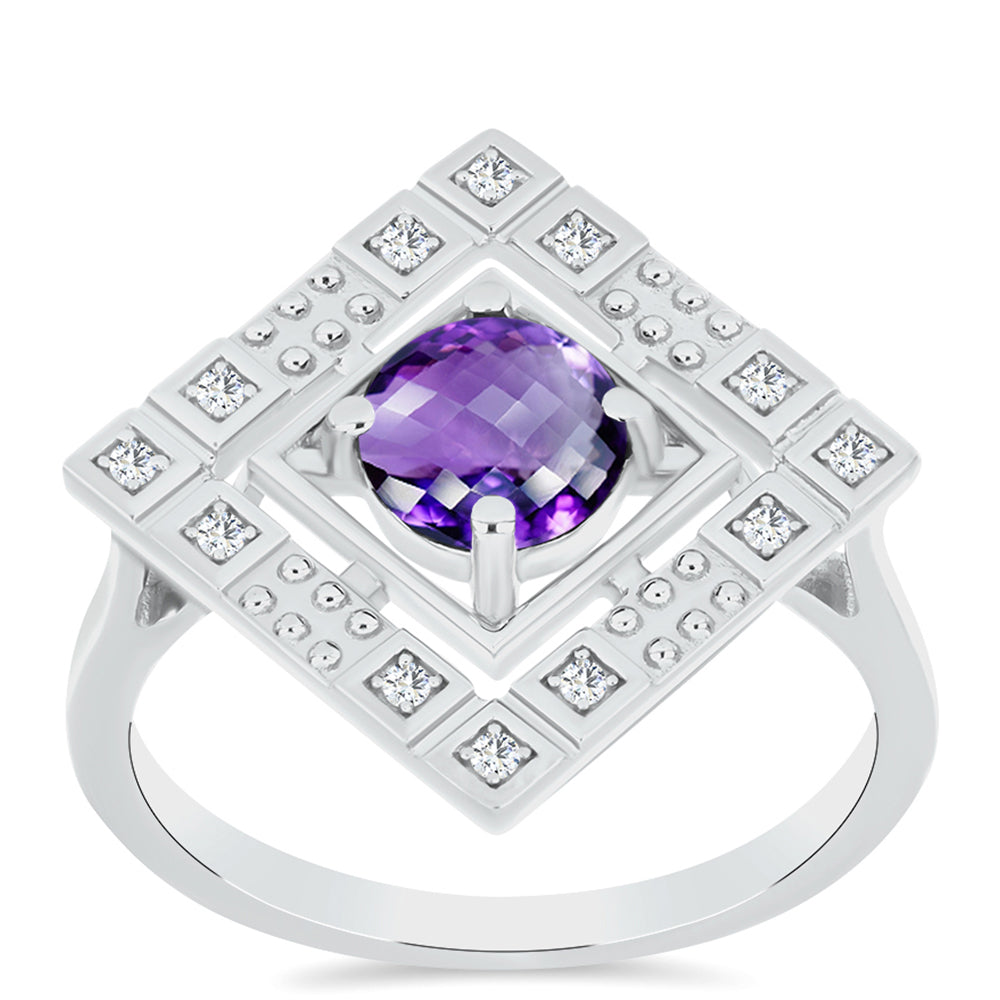Anillo de Plata con Amatista de Marruecos y Topacio Blanco