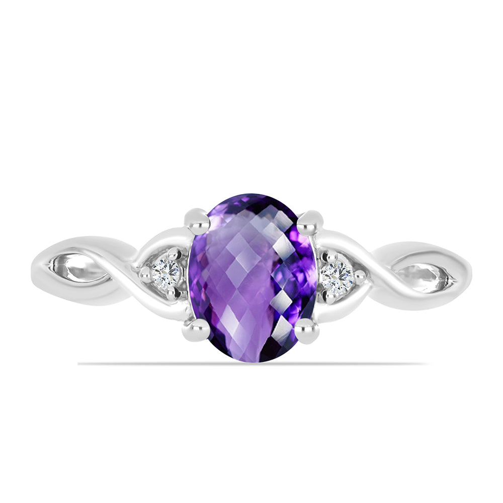 Anillo de Plata con Amatista de Marruecos y Topacio Blanco