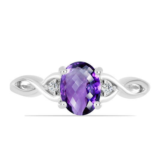 Anillo de Plata con Amatista de Marruecos y Topacio Blanco