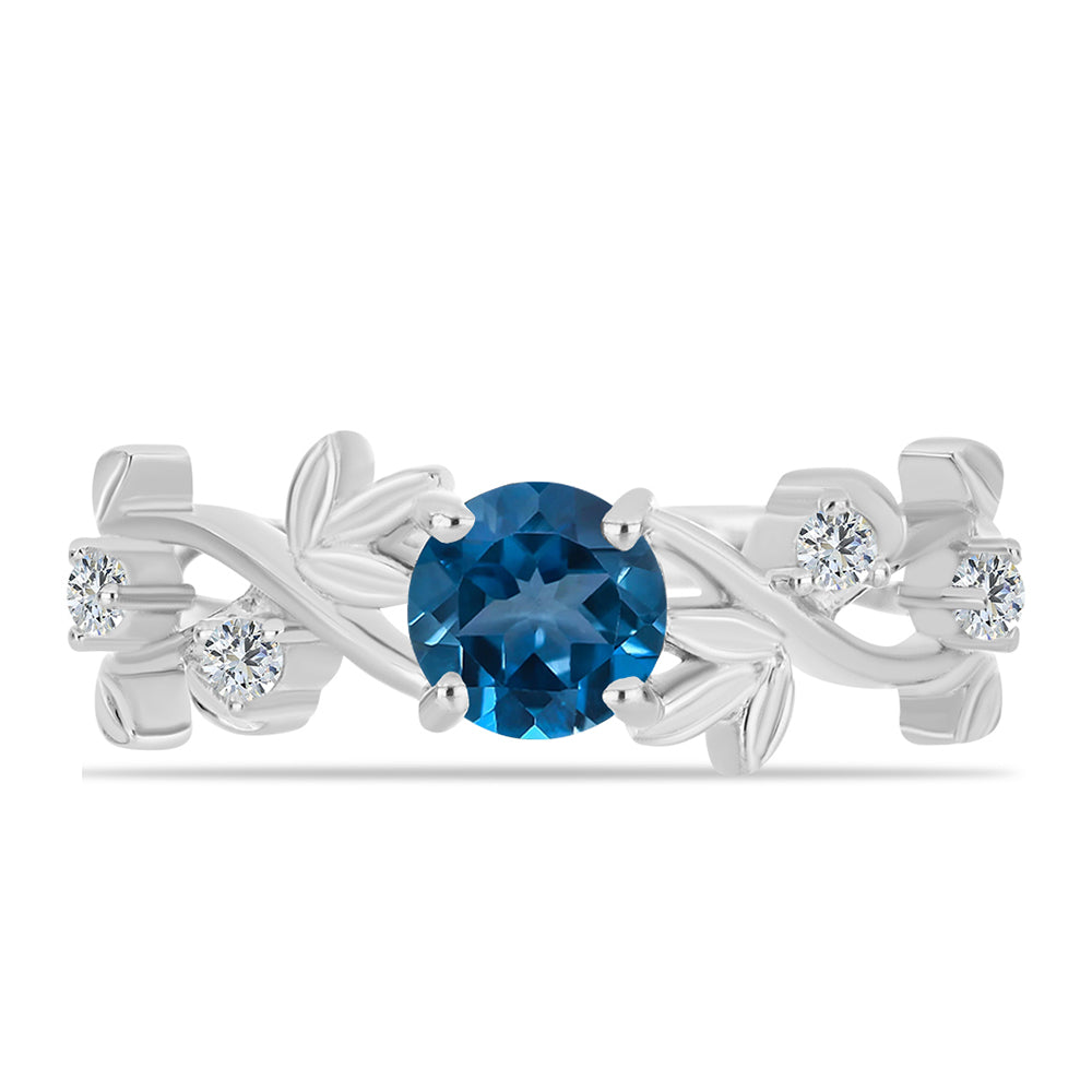 Anillo de Plata con Topacio Azul Londres y Topacio Blanco 1 