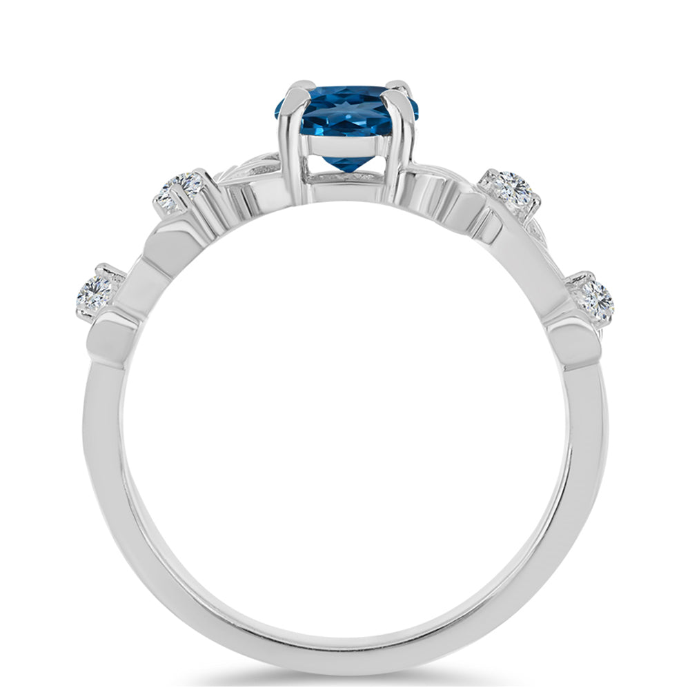 Anillo de Plata con Topacio Azul Londres y Topacio Blanco 2 