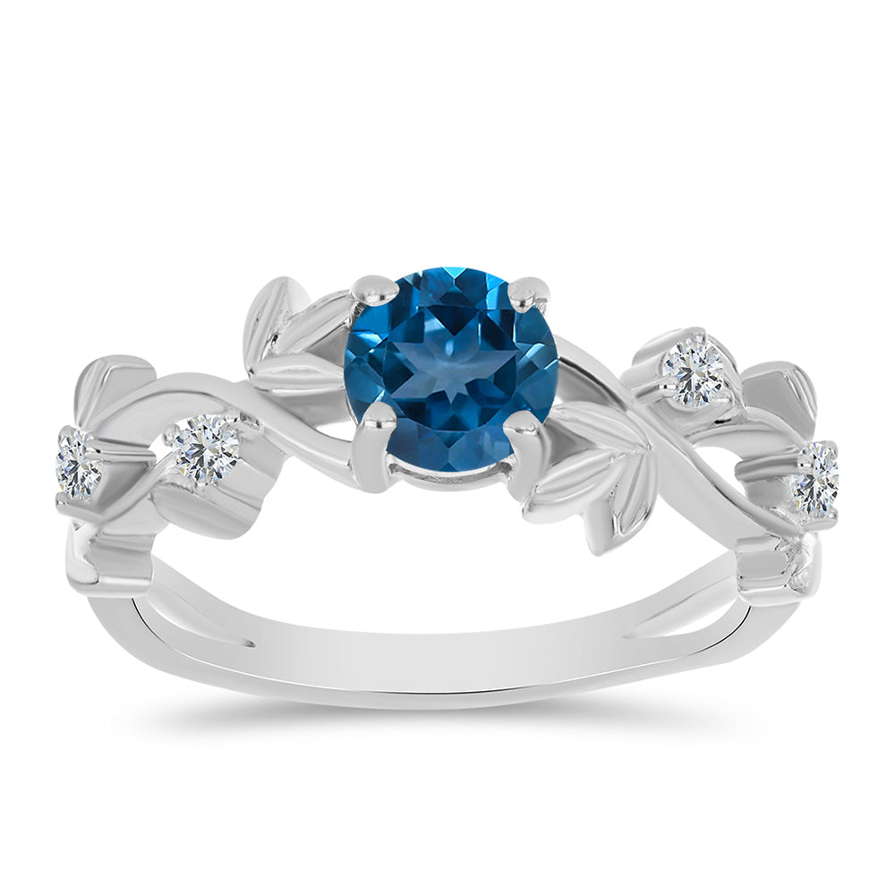 Anillo de Plata con Topacio Azul Londres y Topacio Blanco 3 
