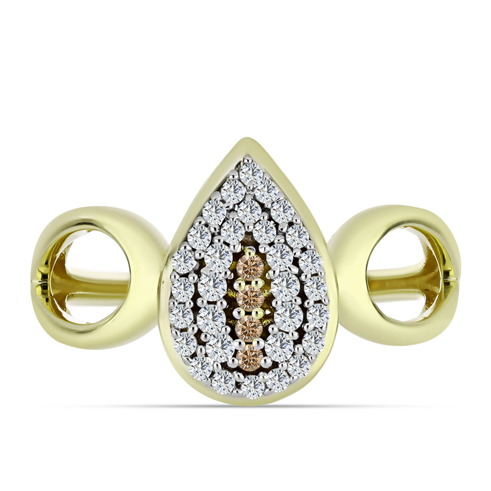 Conjunto de Plata Bañada en Oro con Diamante Champagne y Topacio Blanco ( Pendientes +Anillo +Colgante ) 3 