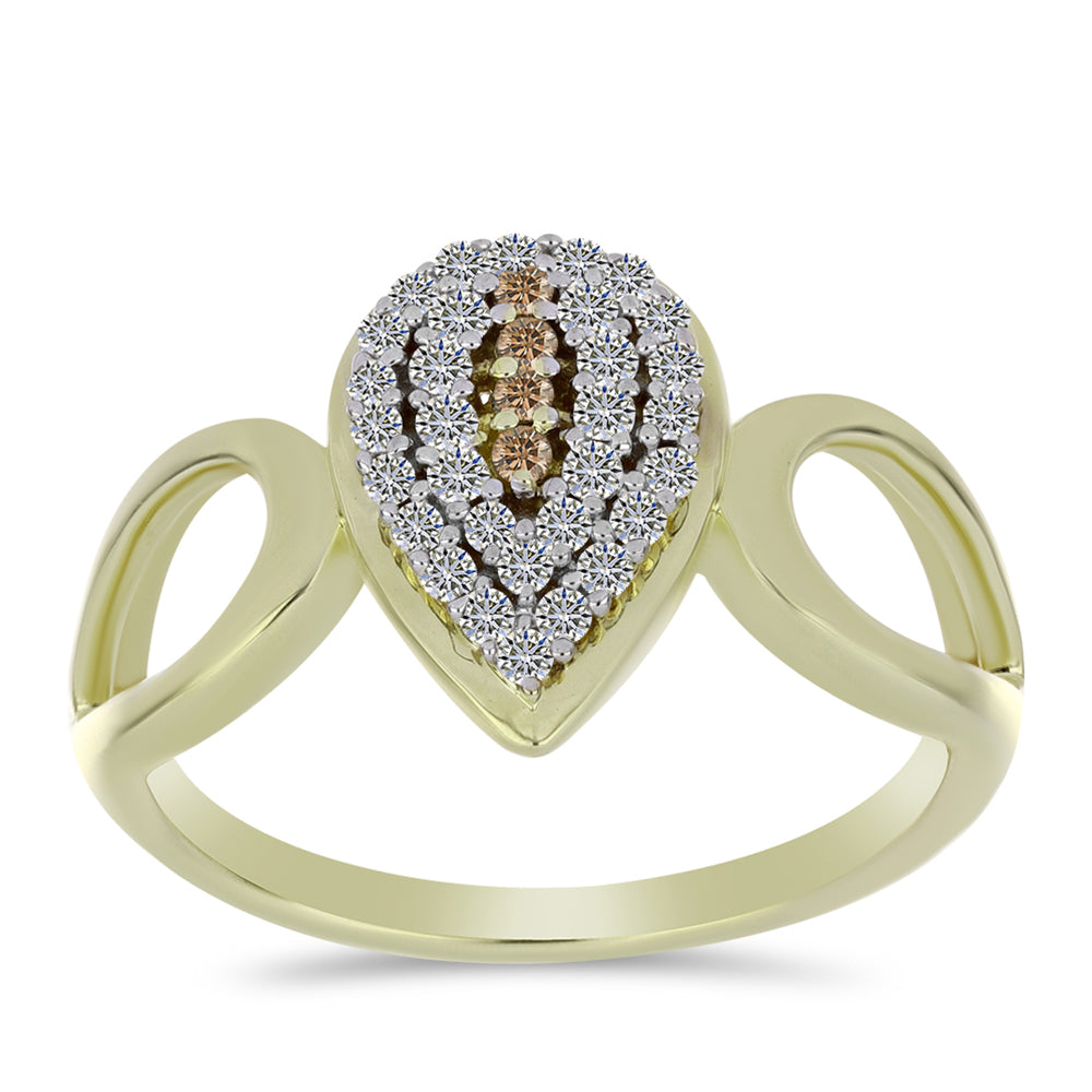 Conjunto de Plata Bañada en Oro con Diamante Champagne y Topacio Blanco ( Pendientes +Anillo +Colgante ) 8 