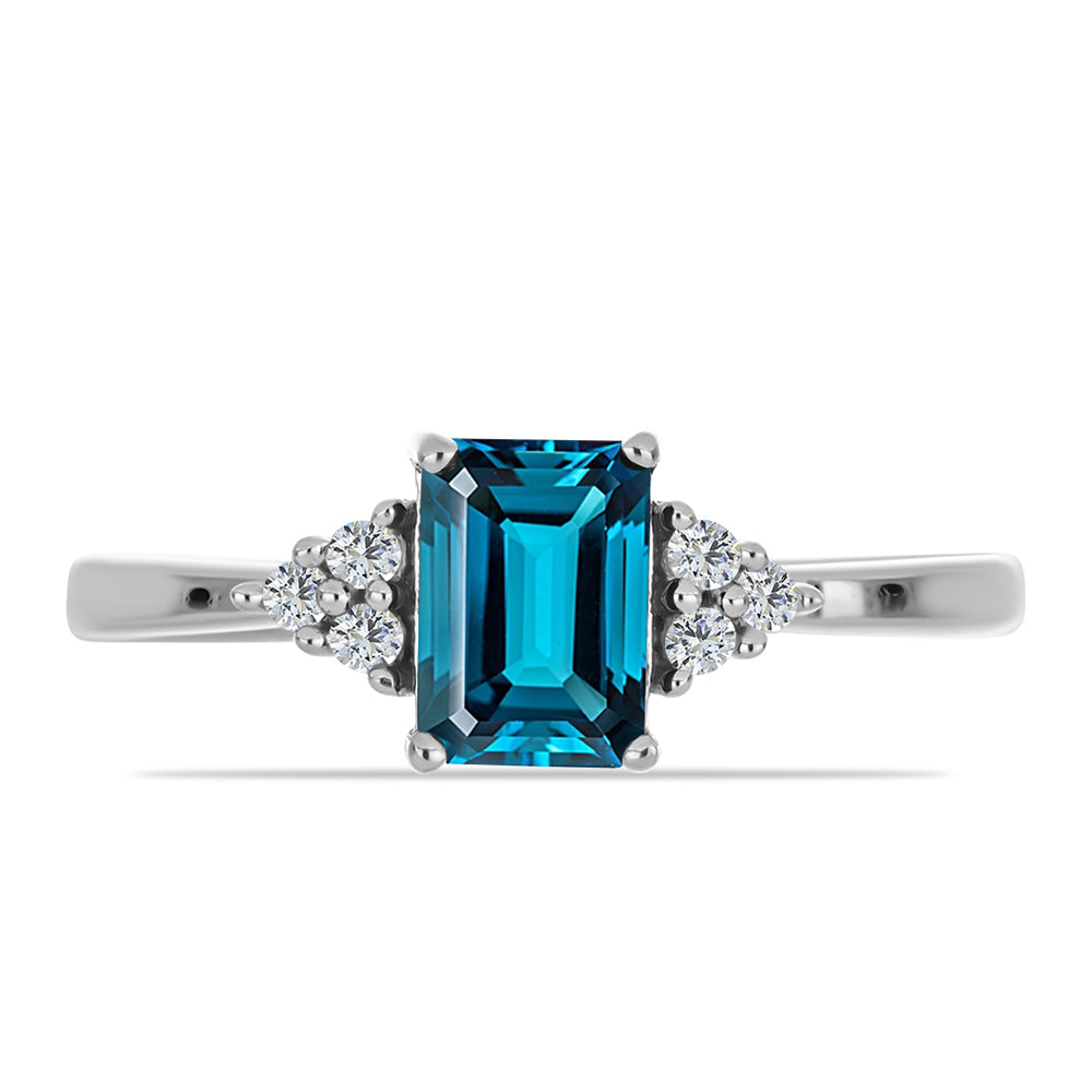 Anillo de Plata con Topacio Azul Londres y Topacio Blanco 1 