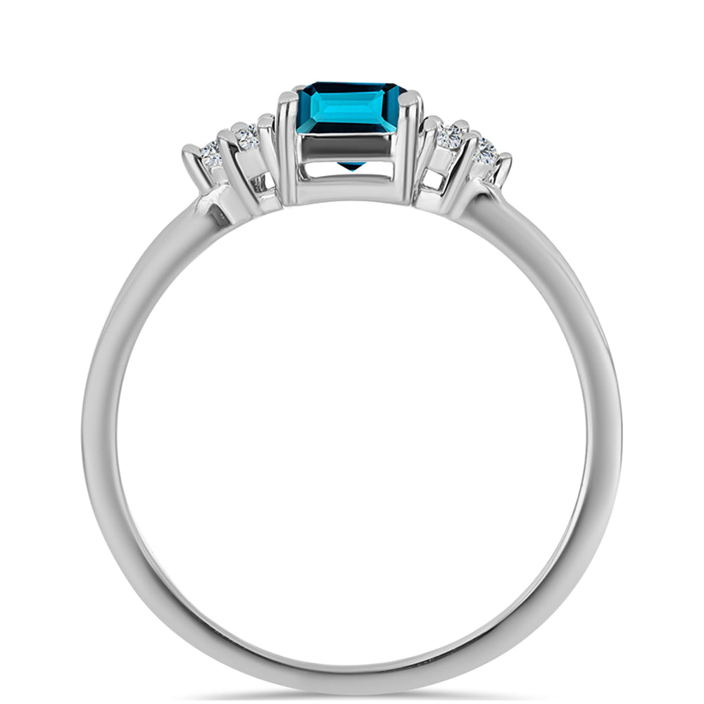 Anillo de Plata con Topacio Azul Londres y Topacio Blanco 2 