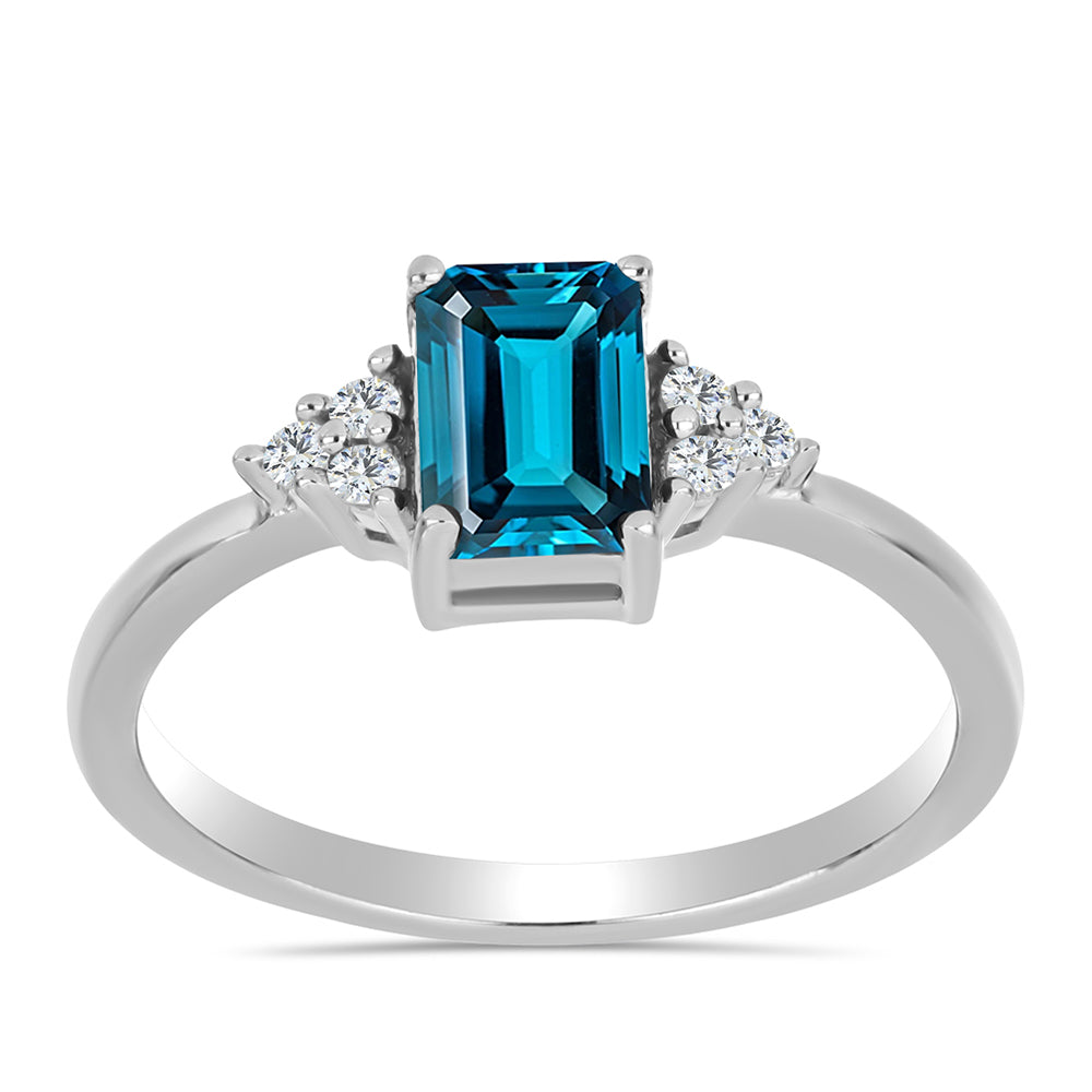 Anillo de Plata con Topacio Azul Londres y Topacio Blanco 3 