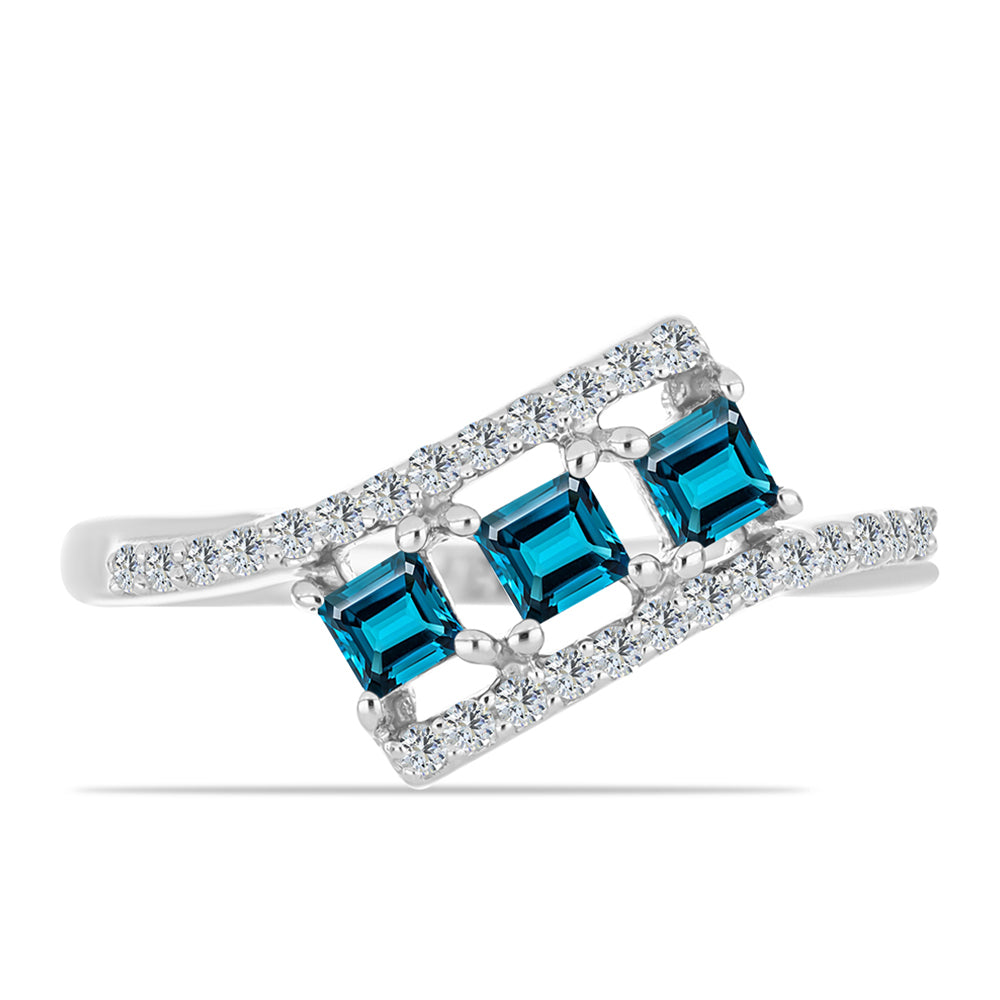 Anillo de Plata con Topacio Azul Londres y Topacio Blanco 1 