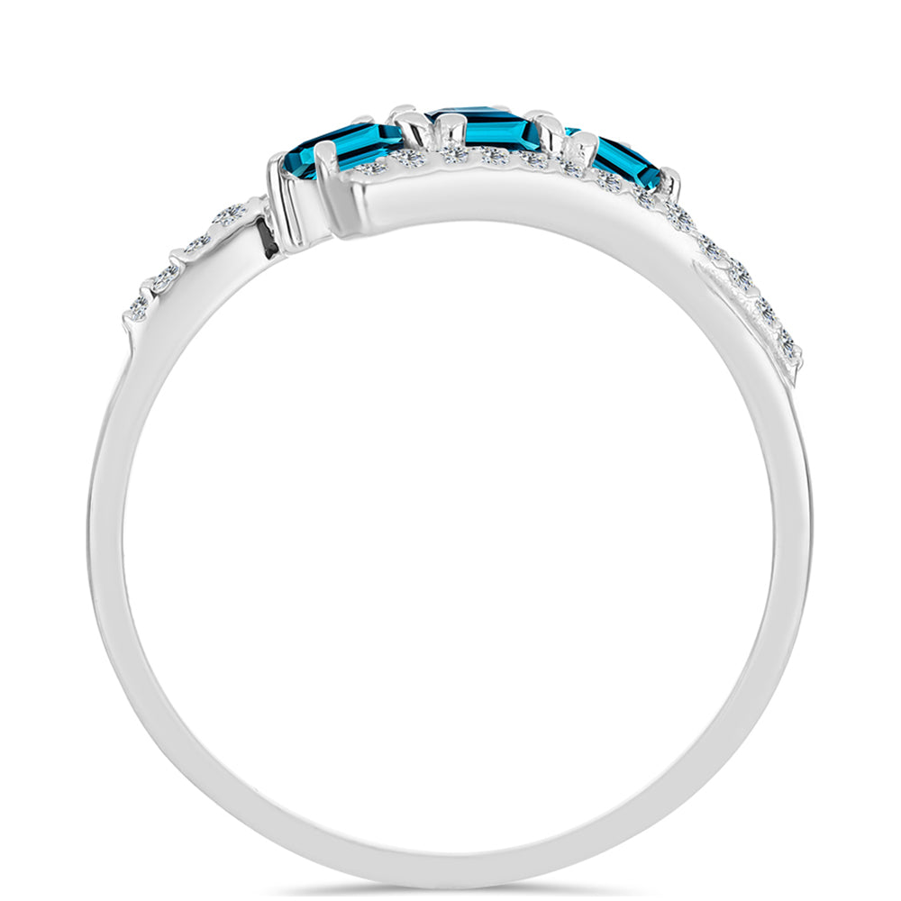 Anillo de Plata con Topacio Azul Londres y Topacio Blanco 2 