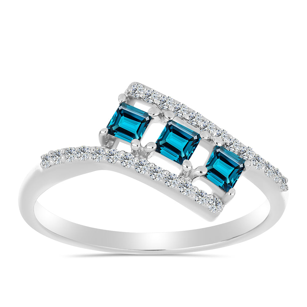 Anillo de Plata con Topacio Azul Londres y Topacio Blanco 3 
