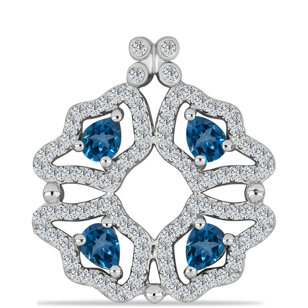 Colgante de Plata con Topacio Azul Londres y Topacio Blanco